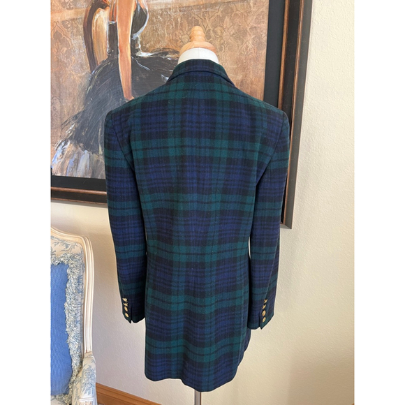 Lauren Ralph Lauren Plaid Blazer, Size 10, Blue & Green Wool & Cashmere - Picture 4 of 6